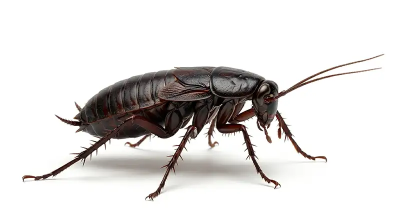 Oriental cockroach illustration, dark roach that prefers cool damp environments and shaded areas