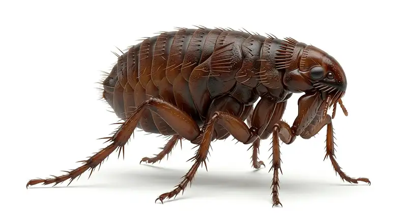 Cat flea illustration, biting parasite commonly found on pets and in carpeted areas