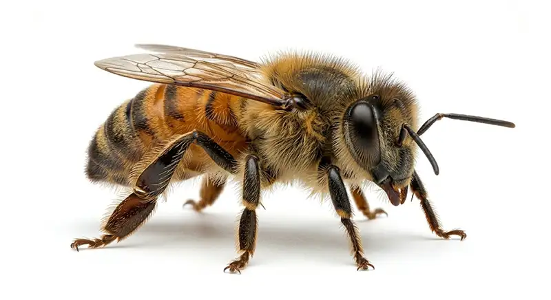 Honey bee illustration, pollinating insect that forms colonies and swarms in structures