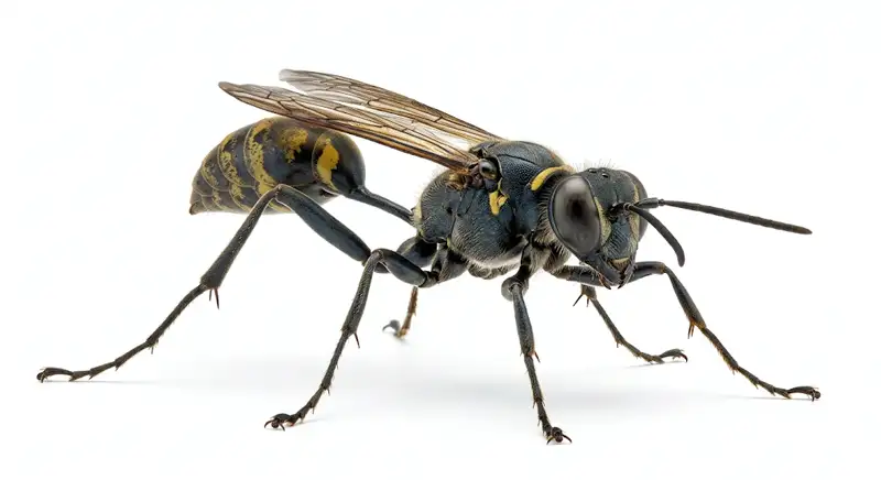Mud dauber illustration, solitary wasp known for building mud tube nests on surfaces