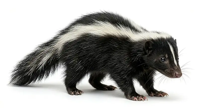 Skunk illustration, burrowing animal known for strong odor and digging near structures